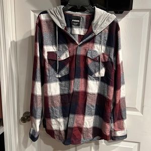 Men’s Plaid RSQ Hooded Button Down Flannel Shirt XL